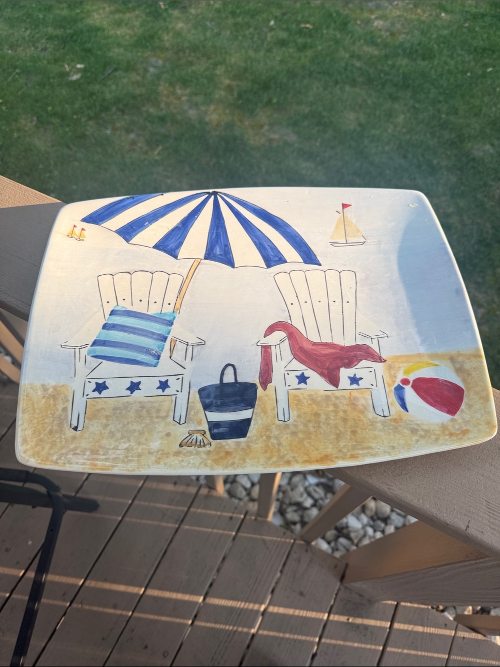 Coastal Beach Platter with Blue and Red Accents